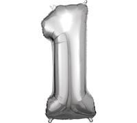 amscan Grand nombre 1 argent Ballon en plastique N34 33 cm x 86 cm BALLON DE FOLIE