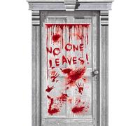amscan Halloween No One Leaves Décoration de porte de sang goutte-1 pièce, Imprimée lettre, 10234871, Rouge
