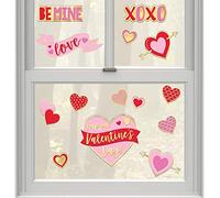amscan- Heart Décorations de fenêtre en Relief Saint Valentin - 28,57 cm x 40,6 cm - 1 lot, Imprimée Lettre, 241961, Or, Rose, Rouge