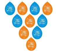 Amscan INT995561 - Lot de 10 ballons de fête en latex pour 17e anniversaire Bleu/orange 28 cm