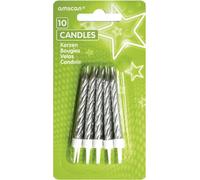 Amscan INT996458 - 10 bougies spiralées argentées hauteur 6,3 cm, Décoration