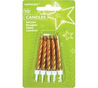 Amscan INT996459 - 10 bougies spiralées or hauteur 6,3 cm, Décoration