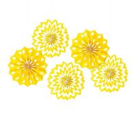 Amscan International 298901-09 Éventails en Papier Motif Pois et Chevrons Jaune Soleil 20 cm