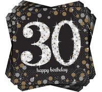 serviettes de table 30 ans noir/or 33x33 cm 16 pièces