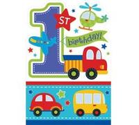 Amscan invitation avec enveloppe 1 an anniversaire garçons 8 pièces Multicolor