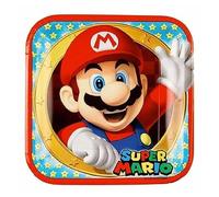 Amscan Kit de fête 52 pièces Super Mario - Assiettes, gobelets, Serviettes pour 16 Enfants, 9901535-66, 23 Centimeters, White