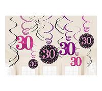 amscan-Lot de 12 décorations à paillettes roses pour 30e anniversaire, 9900597, 30