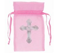 amscan Lot de 12 sachets en Organza Rose avec Croix 8,8 cm