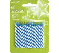 Amscan Lot de 24 Bougies d'anniversaire Motif Rayures Bleu