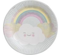 amscan Lot de 8 assiettes écologiques en forme d'arc de pluie et de nuages - Pour fête et anniversaire - Sans revêtement en plastique - Assiettes en carton