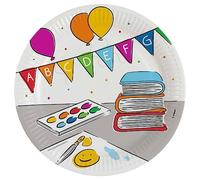 amscan Lot de 8 assiettes écologiques - Pour anniversaire d'enfant et fête à thème - Certifiées FSC - Pour rentrée des classes ABC - Pour la rentrée des classes