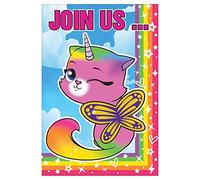 Amscan Lot de 8 invitations Motif licorne et papillon arc-en-ciel
