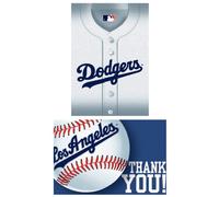 Amscan MLB Party Los Angeles Dodgers Invitation & Thank You Card Set (16 Piece), Blue/White, 7.6 x 5"