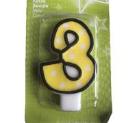Amscan - Motif à pois - Bougie, 3ème anniversaire - Cire SG24862 (Taille unique) (Jaune/Blanc/Noir)