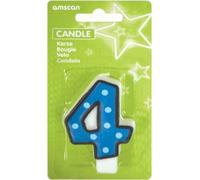 Amscan - Motif à pois - Bougie, 4ème anniversaire - Cire SG30453 (Taille unique) (Bleu/Blanc/Noir)