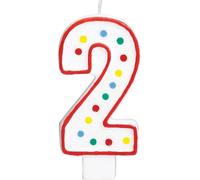 Amscan - Motif à pois - Bougie d'anniversaire, 2ème anniversaire - Cire SG27987 (Taille unique) (Blanc/Rouge)