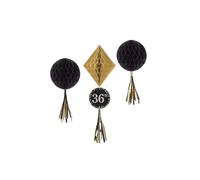 Amscan - Motif nid d'abeille - Décoration suspendue pack de 3 - Papier personnalisable SG30576 (taille unique) (noir/or)