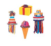 Amscan P20032 - Pinata Assortiment De Motifs d'anniversaire Gâteau, Crème Glacée & Cadeaux Jeu De Fête pour Enfants 4 Pacque