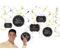 Amscan - Paillettes - banderoles, 45e anniversaire pack de 12 - film SG24643 (taille unique) (noir/argent/or)