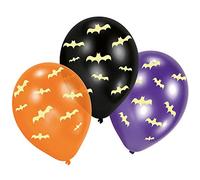 Amscan- Père Noël 9907472 Lot de 6 Ballons en Latex phosphorescents Motif Chauve-Souris, Multicolore, Taille Unique