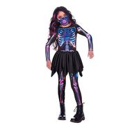 amscan (PKT) (9908573) Costume de squelette fluo recyclé pour fille 3-4 ans