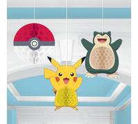 amscan Lot de 3 décorations à suspendre sous licence officielle Pokémon Pokeball Pikachu pour fête d'anniversaire d'enfant, 9917119, Multicolore