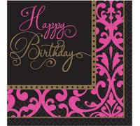 Amscan - Serviettes en papier "Fabulous Celebration", Happy Birthday 36 pack - 2 plis SG24094 (33,02 cm) (rose/noir)