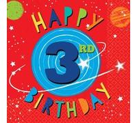 Amscan serviettes serviettes espace thème troisième anniversaire 33 x 33 cm 16 pièces Multicolor G