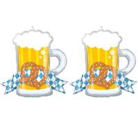 Amscan - Super Shape Ballon en plastique Fête de la bière, 66 x 63 cm, chope de bière avec bretzel, ballon hélium, Blanc (Lot de 2)