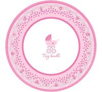 Amscan Sweet Celebrate Baby Girl Round Dinner Plates Sweet (18 Piece), 10 1/2", Pink/White