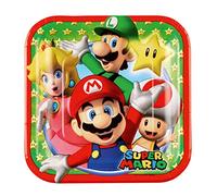 LOT 8 ASSIETTES CARREES en papier 18 cm SUPER MARIO - Amscan