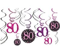 Amscan - Tourbillon - Décoration suspendue "Sparkling Celebration", 80. Pack de 12 - Papier, carton, film plastique, plastique SG38719 (taille unique) (Rose)