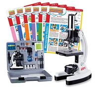 AmScope - Ensemble de microscope 52 pièces pour débutants, kit scientifique pour enfants avec accessoires et étui + 6 cartes d'expérimentation et d'activité au microscope - Blanc - M30-ABS-KT2-W-EXCL1