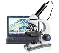 AmScope - Microscope avec caméra USB, 40X-1000X, composé monoculaire, LED, mise au point grossière et fine + appareil photo numérique - M150C-E