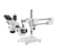AmScope SM-4TP Microscope professionnel avec zoom stéréo trinoculaire avec contrôle de mise au point simultanée, oculaires WH10x, grossissement 7X-45X, objectif de zoom 0,7 x -4.5X, éclairage ambiant, support de flèche double bras