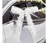 AMSGANK 20 Pièces Noeud Voiture Mariage, Decoration Voiture Mariage Nœud Ruban Car Mariage Blanc en Forme de Cœur Arc pour Diverses Fêtes, Décoration Cadeau