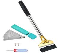 AMSGANK Grattoir Vitre avec 10 Lames, 4" Grattoir de Sols Grattoir Peinture avec Long Manche Ensemble d'Outils de Grattoir de Nettoyage pour Carrelage, Papier Peint, Colle, Fenêtre