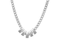 Amsgedhie Collier personnalisé pour Homme avec Noms Gravés Chaîne en Acier inoxydable Argent, Noir, Or Cadeau pour Fête des Pères, Cadeau de Noël (Argent-5 nom)