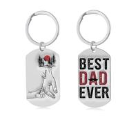 Amsgedhie Porte-clés chien en acier inoxydable, porte-clés motif 2D, nom personnalisé porte-clés poing de famille, cadeau porte-clés père 'DAD'. (Style 2, Nom 2)