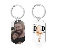 Amsgedhie Porte-clés chien en acier inoxydable, porte-clés poing personnalisé, porte-clés familial personnalisé avec photo/nom/texte, cadeau commémoratif pour les pères (Nom 2, Argent)
