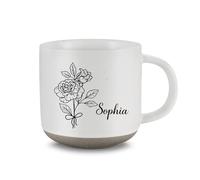 Amsgedhie Tasse à Café en Céramique Personnalisée - Design Moderne avec Fleurs et Nom - Cadeau Souvenir pour Meilleurs Amis et Partenaires (Blanc Gris)