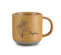 Amsgedhie Tasse à Café en Céramique Personnalisée - Design Moderne avec Fleurs et Nom - Cadeau Souvenir pour Meilleurs Amis et Partenaires (Jaune)