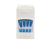 AMSLSIU 1 Set French Tip Press on Nails Extension Bling Ongles extra longs Wraps détachables Kit de manucure à couverture complète , H33-bleu, gelée , colle