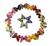 AMSLSIU 100 Pcs Boutons en Bois Couleurs Assorties Papillons 2 Trous Dessins Animés Impression Ornements Bouton pour Coudre des Vêtements