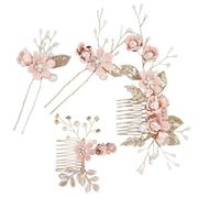 AMSLSIU 4 pièces mariage fleur peignes à cheveux coiffes élégant élégant mariée coiffure Dressing parure mode bijoux accessoire, Rose