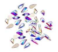 AMSLSIU 50 pièces cristal de verre de forme spécifique ensemble 3D conseils décoration Nail Art strass bricolage artisanat manucure accessoires, Blanc AB