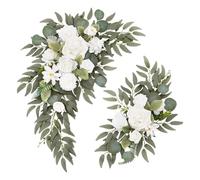 AMSLSIU Arche de Mariage Fleurie, Guirlande Florale Chic, linteau de Porte Rustique, Feuilles Vertes, décoration pour Un Mariage Extraordinaire, Arche Fleurs artificielles