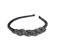 AMSLSIU Bandeau strass armure tricot bandeau fabriqué à la main Boho bandes de cheveux paillettes flexible bandeaux cerceau tête décoration, Gris