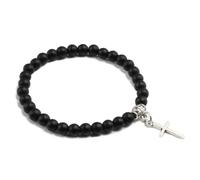 AMSLSIU Bracelet de perles réglable polyvalent et tendance pour tous les âges, pendentif croix confortable, Bracelets de perles, cadeau, noir