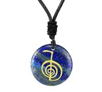 AMSLSIU Collier pendentif rond, unisexe, bijou vintage élégant pour femme et homme, à porter au quotidien, symbole sacré Pour Reiki Cho Ku Rei, Bleu, 3 cm x 7 mm